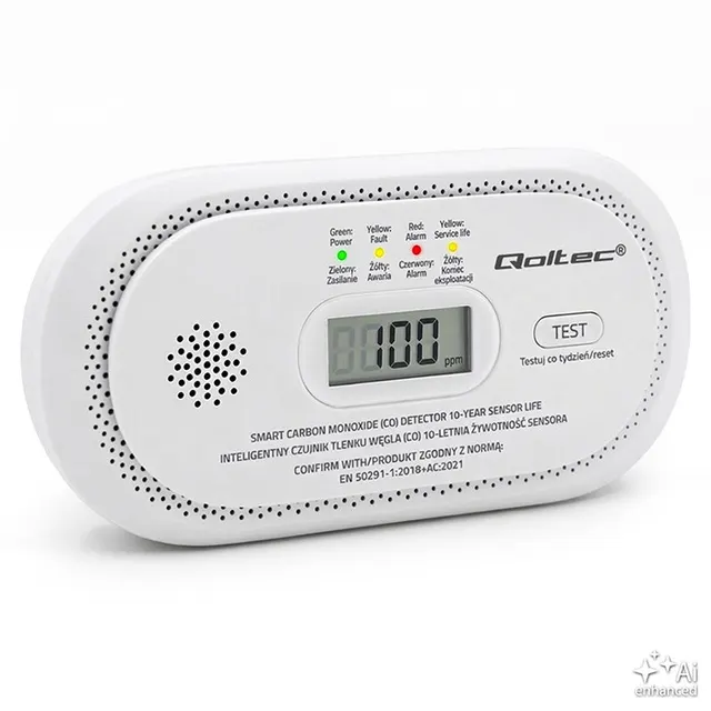 Czujnik tlenku węgla Qoltec (czadu), detektor CO, alarm 85dB, LED