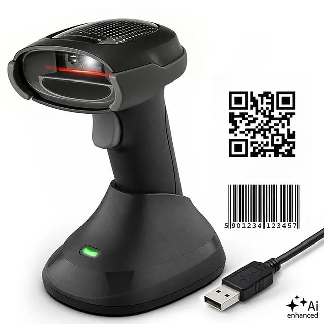 Czytnik kodów kreskowych Qoltec 1D 2D + stacja ładowania, QR, EAN, BT, USB