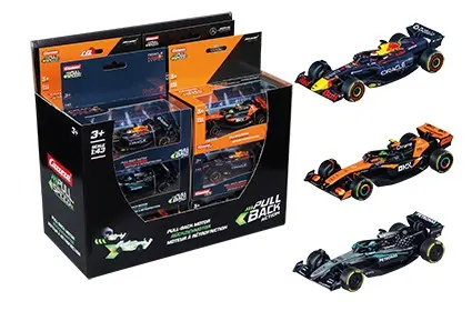 Samochód Pull & Speed Formuła 1. mix bolidów (Display 12 sztuk)
