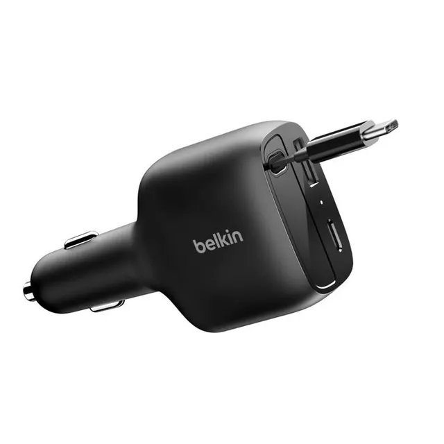 Ładowarka zwijany kabel 75W 3-porty USB-C czarna
