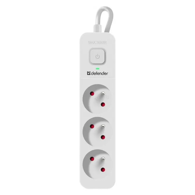 Listwa zasilająca Defender SFS 131 1,5 m, 3 gniazda, biała