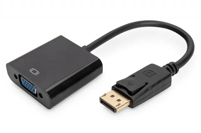 Kabel adapter DIGITUS DisplayPort z zatrzaskiem 1080p 60Hz FHD Typ DP/DSUB15 M/Ż czarny 0.15m