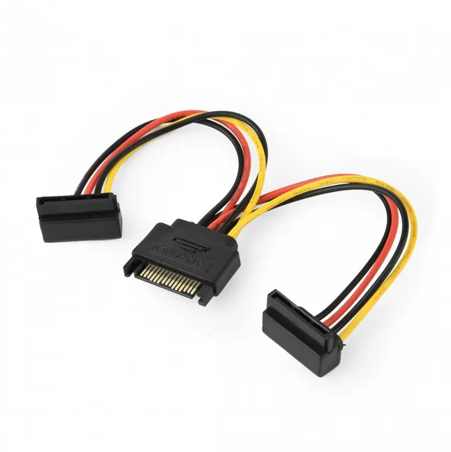 Kabel SATA zasilający (M)->2xSATA(F) kątowy 15cm