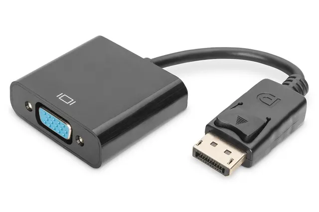 Kabel adapter DIGITUS DisplayPort z zatrzaskiem 1080p 60Hz FHD Typ DP / D-Sub 15 M/Ż czarny 0,15m