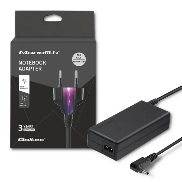 Zasilacz sieciowy Qoltec do Asus 33W, 19V, 1.75A, 4.0*1.35, +kabel zasilający
