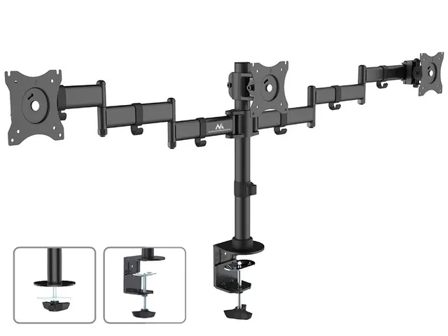 Uchwyt biurkowy na 3 monitory Maclean MC-691 13-27" 8kgx3 czarny podwójne ramiona VESA 75x75 oraz 100x100
