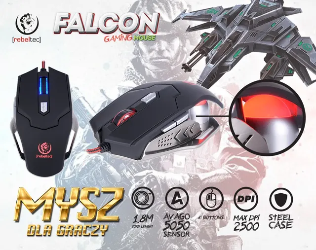 Mysz przewodowa Rebeltec FALCON optyczna Gaming USB czarna