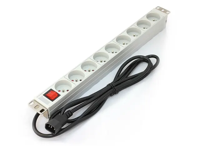 Listwa zasilająca DIGITUS 19'' 9 gniazd 2P+Z, kabel dł. 2m +wtyk C14, wyłącznik