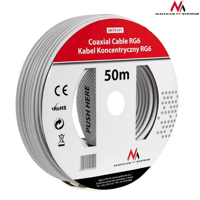 Kabel koncentryczny Maclean MCTV-571 satelitarny, antenowy 1.0CCS RG6 50m