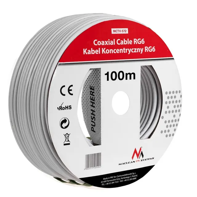 Kabel koncentryczny Maclean MCTV-572 satelitarny, antenowy 1.0CCS RG6 100m