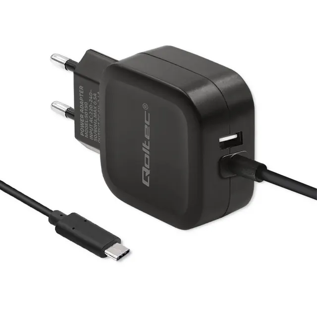 Ładowarka sieciowa Qoltec 17W 5V 3,4A USB+USB type-C