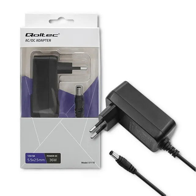 Zasilacz sieciowy Qoltec 36W 12V 3A 5.5*2.5