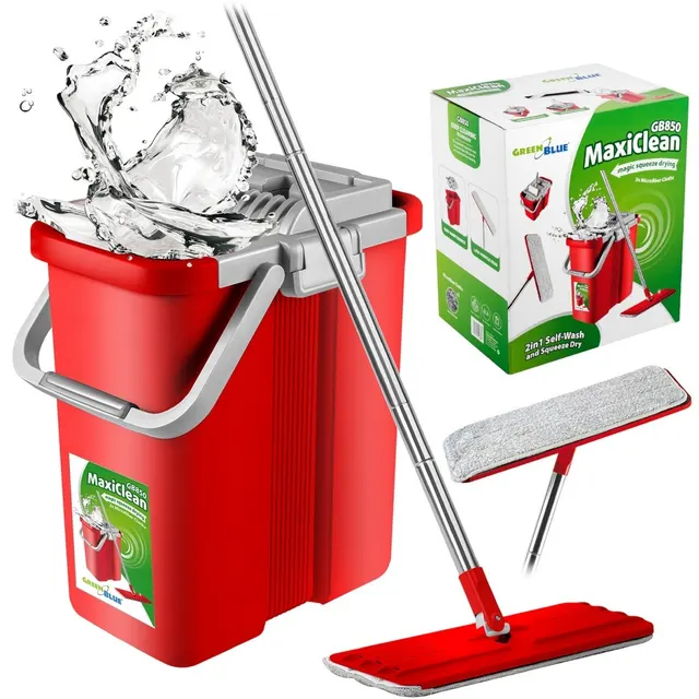 Mop płaski Greenblue GB850 z wiadrem i wyciskaczem MaxiClean + dwa wkłady microfibra HQ, pojemność 8L