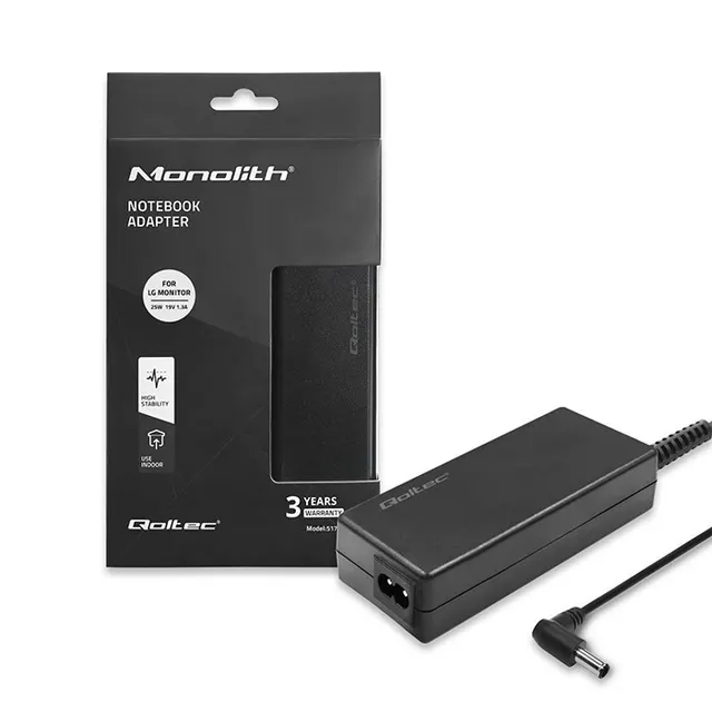Zasilacz sieciowy Qoltec do monitora LG 25W, 19V, 1.3A, 6.5*4.4, +kabel zasilający