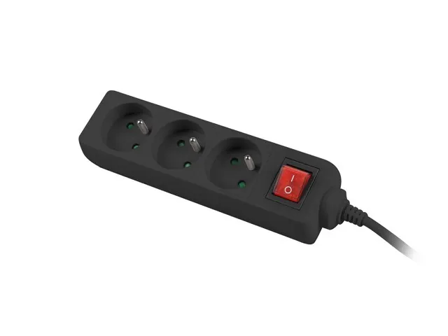 Listwa przedłużacz Lanberg 1,5m czarna 3x 230V PL, z wyłącznikiem, kabel wykonany z pełnej miedzi