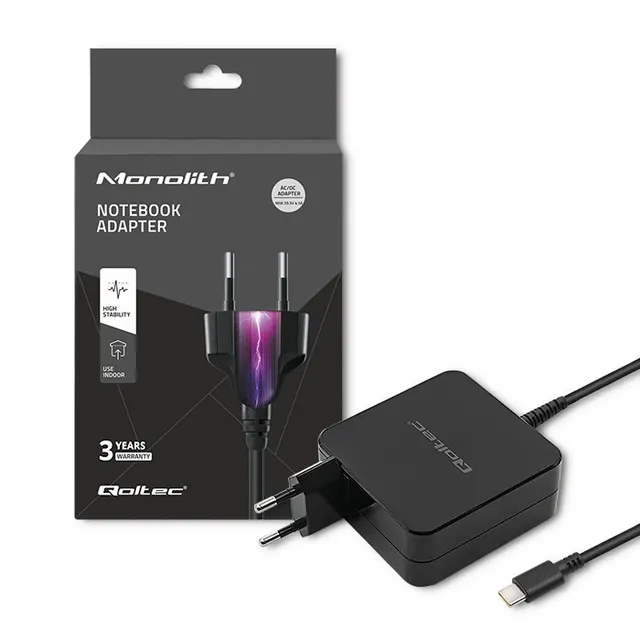 Zasilacz sieciowy Qoltec 90W, 5-20.3V, 2.4-4.5A, USB-C