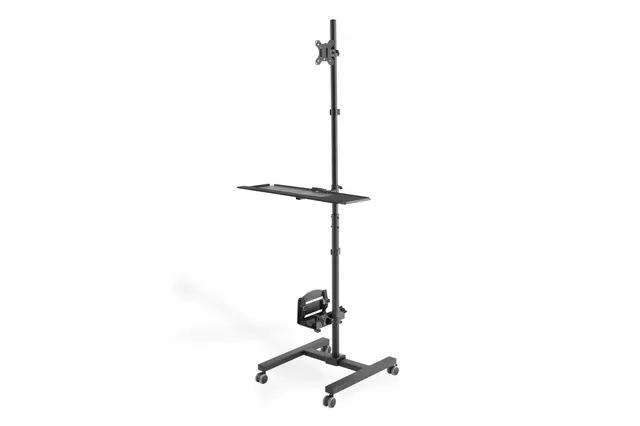 Stojak - mobilna stacja robocza DIGITUS 1xLCD max.32" max.8kg + klawiatura + PC max.10kg, uchyl.-obrot.