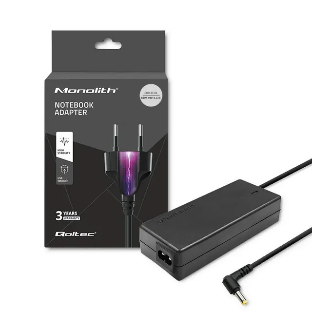 Zasilacz sieciowy Qoltec do Acer 65W, 19V, 3,42A, 5.5*1.7, +kabel zasilający
