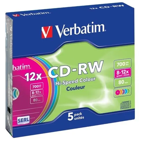 Płyty CD-RW Verbatim 700MB Colour X12 (5 Slim)