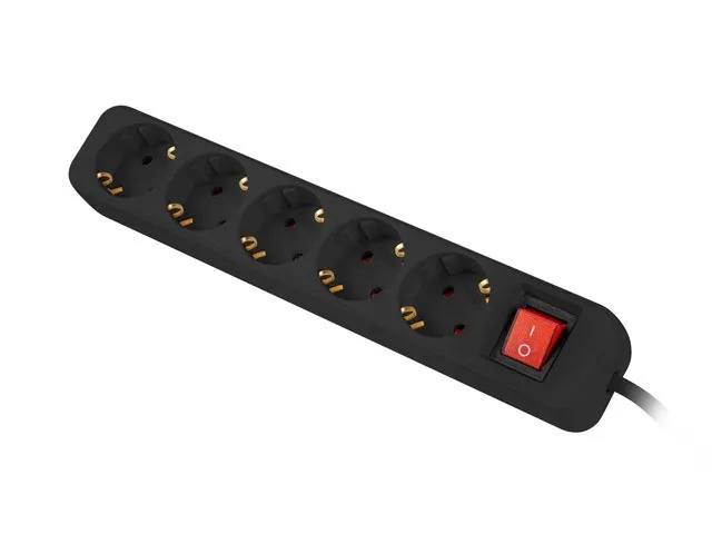 Listwa przedłużacz Lanberg 3m czarna 5x 230V Schuko z wyłącznikiem, kabel wykonany z pełnej miedzi