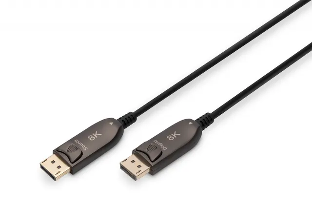 Kabel DIGITUS połączeniowy hybrydowy AOC DisplayPort 1.4 8K60Hz UHD DP/DP M/M czarny 20m