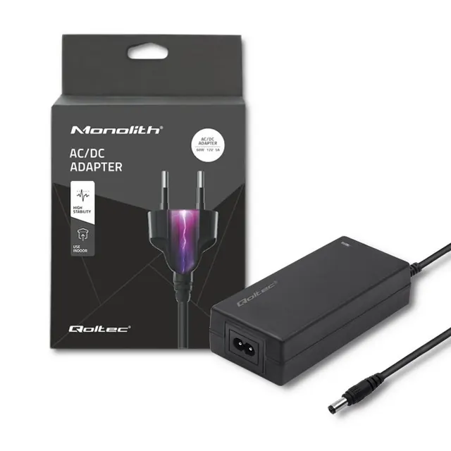 Zasilacz Qoltec desktopowy 60W, 12V, 5A, 5.5*2.1, + kabel zasilający