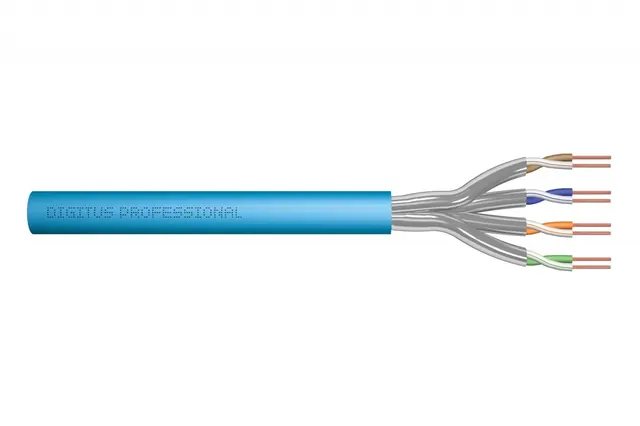 Kabel teleinformatyczny instalacyjny DIGITUS kat.6A, S/FTP, Eca, drut, AWG 23/1, LSOH, 50m, niebieski, ofoliowany