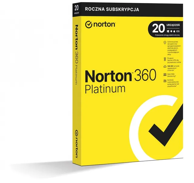 Oprogramowanie NORTON 360 PLATINUM 100GB PL 1 użytkownik 20 urządzeń