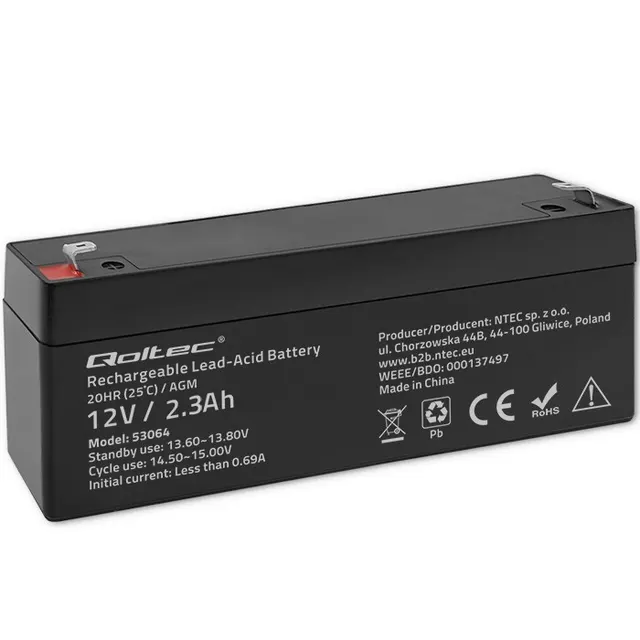 Akumulator AGM Qoltec 12V, 2.3Ah