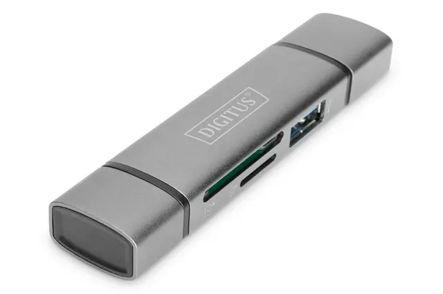 Czytnik kart DIGITUS 3-portowy USB Typ C/ USB 3.0 SuperSpeed SD Micro SD HQ aluminium szary