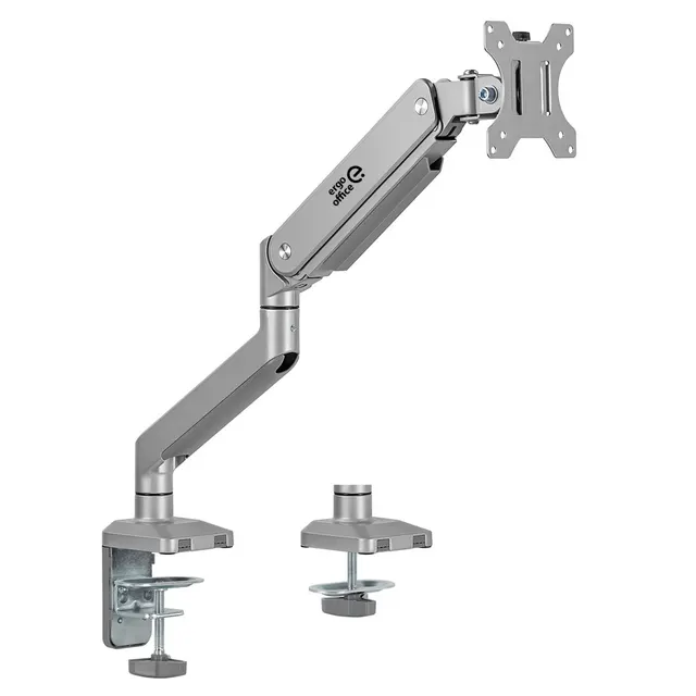 Uchwyt do monitora Ergo Office ER-447 aluminiowy, ze sprężyną gazową, podwójne ramię, VESA 75x75/100x100, 17"-32" 10 kg srebrny