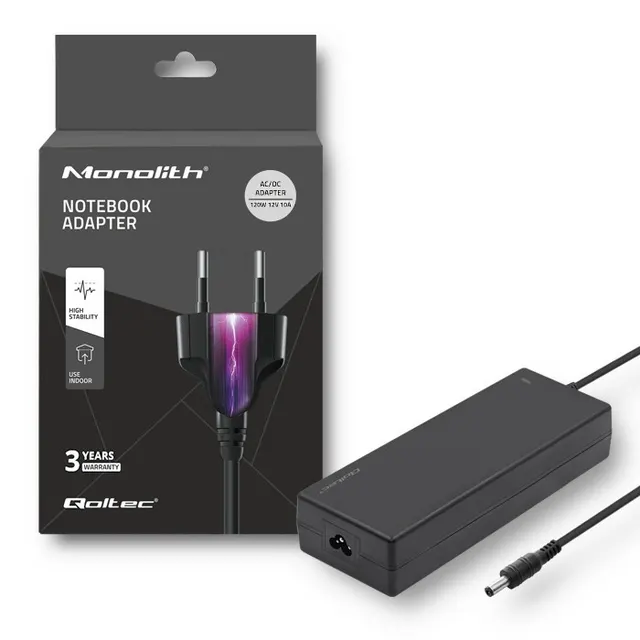 Zasilacz sieciowy Qoltec desktopowy 120W, 12V, 10A, 5.5*2.5, + kabel zasilający