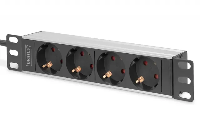 Listwa zasilająca DIGITUS do szaf 10" RACK 4xSchuko, 2m 1xSchuko, 16A, aluminiowa