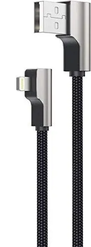CB-AL01 OEM kabel 90° Lightning - USB-A 2m MFi Apple kątowy wtyki 90 stopni nylonowy oplot czarny