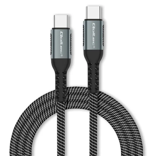Kabel USB Qoltec 2.0 typ C, USB 2.0 typ C 100W, QC 3.0, PD, 1m, Czarny