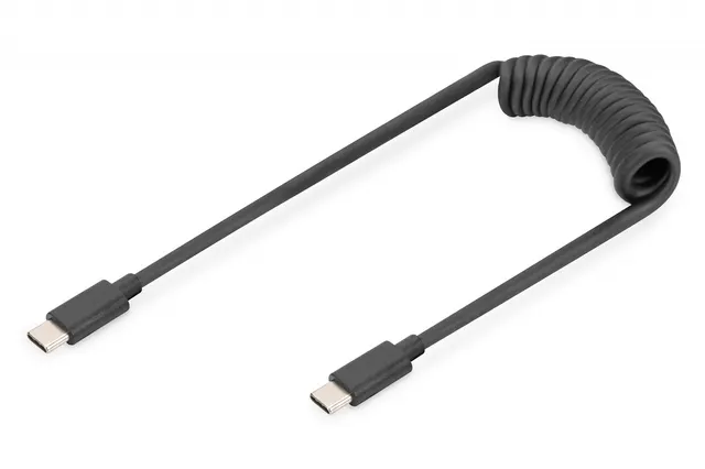 Kabel USB 2.0 DIGITUS spiralny USB C/USB C, PD 60W, czarny, max. 1m