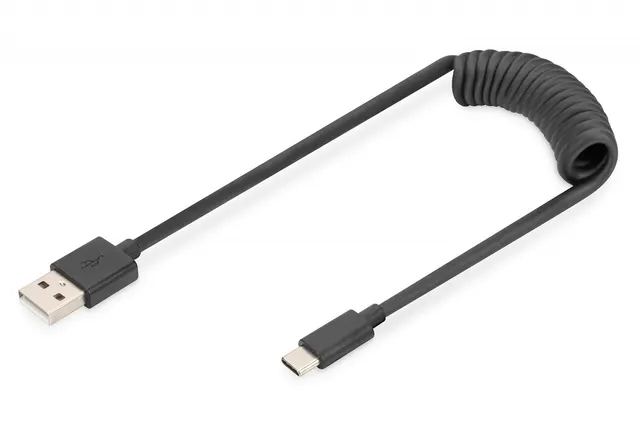 Kabel USB 2.0 DIGITUS spiralny USB A/USB C, PD 60W, czarny, max. 1m