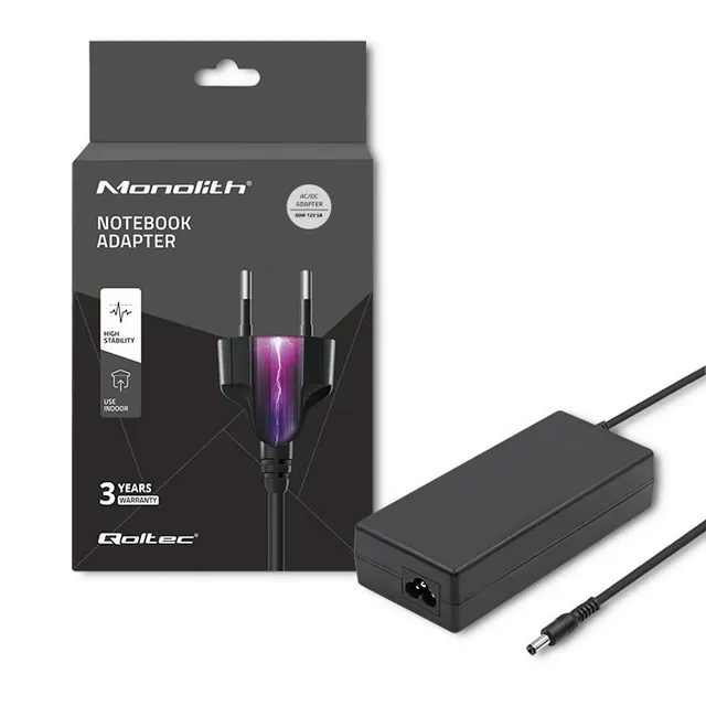 Zasilacz sieciowy Qoltec desktopowy 60W, 12V, 5A, 5.5*2.1, + kabel zasilający
