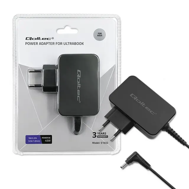 Zasilacz sieciowy Qoltec do ultrabooka Asus 45W, 19V, 2.37A, 3.0*1.0