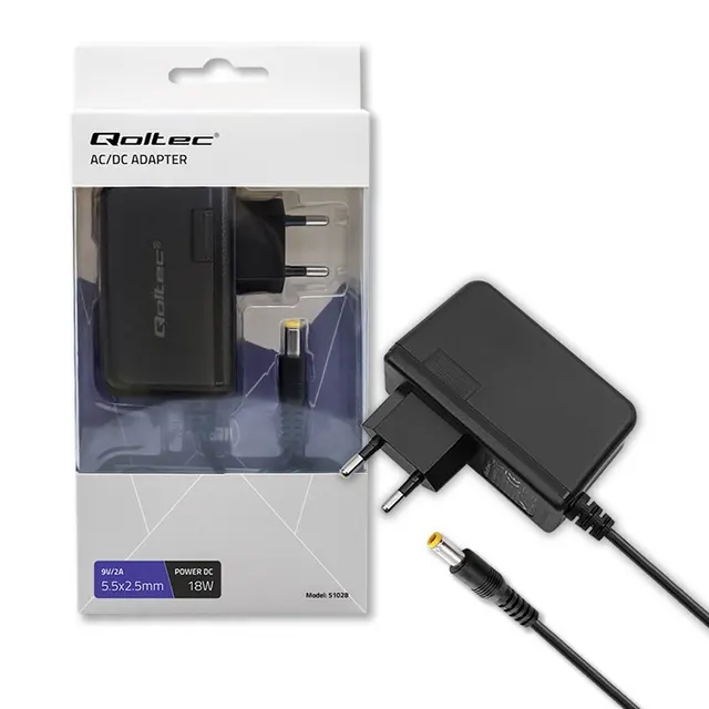 Zasilacz wtyczkowy Qoltec 18W, 9V, 2A, 5.5*2.5