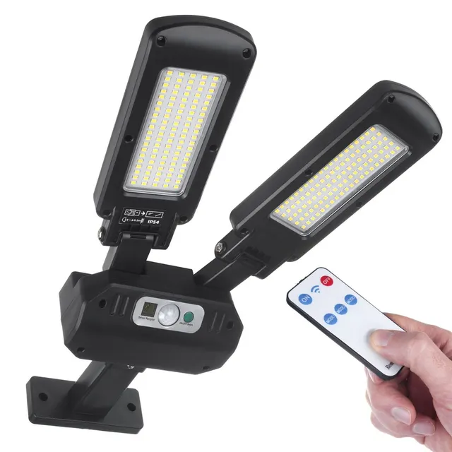 Lampa uliczna solarna LED Maclean MCE447 z czujnikiem ruchu i pilotem IP54, 5W, 2x450lm, 6500K, Li-ion 2400 mAh, 3 tryby pracy