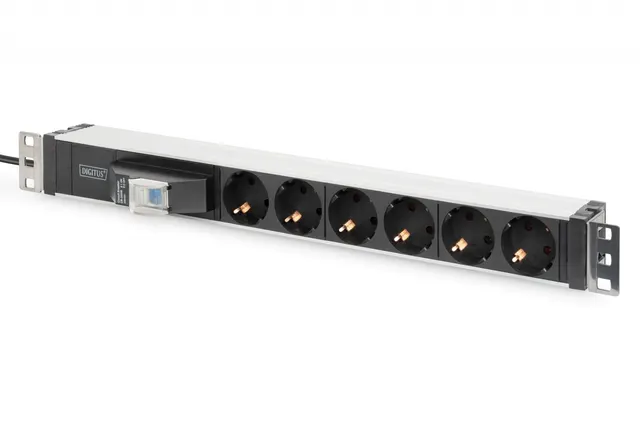 Listwa zasilająca DIGITUS PDU 19" RACK 6xSchuko kabel 2m 1xSchuko 16A wł./wył. nadmiarowo-prądowy alu.
