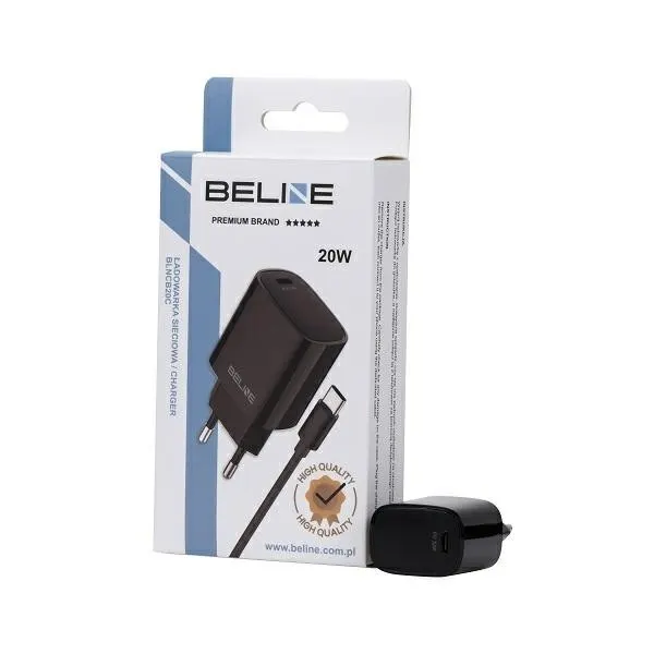 Ładowarka sieciowa Beline 20W 1xUSB-C PD 3.0+kabel USB-C - czarna
