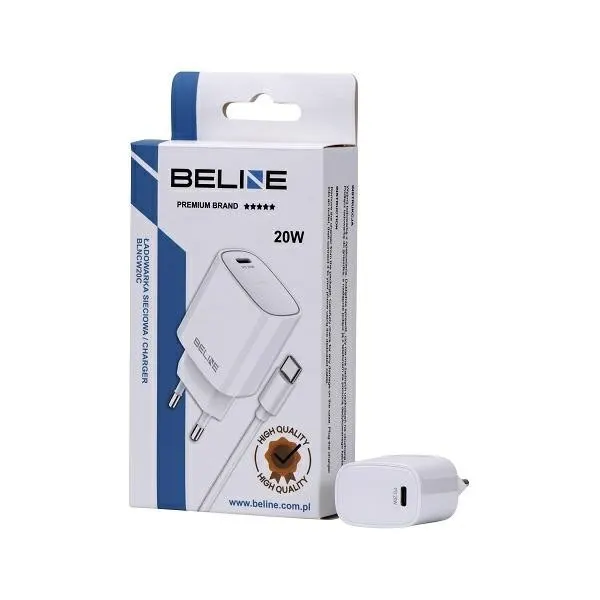 Ładowarka sieciowa Beline 20W 1xUSB-C PD 3.0+kabel USB-C - biała