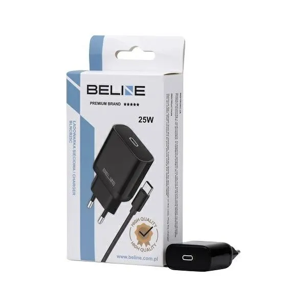 Ładowarka sieciowa Beline 25W 1xUSB-C GaN PD 3.0+kabel USB-C - czarna