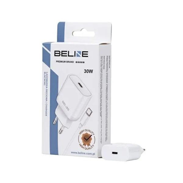 Ładowarka sieciowa 30W GaN USB-C + kabel USB-C, biały