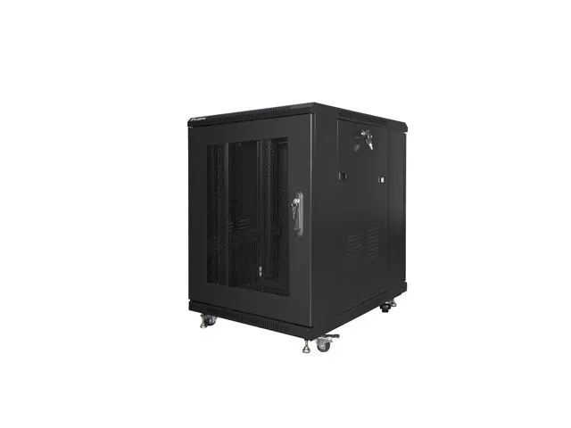 Szafa instalacyjna Rack stojąca 19" 15U 600x800 czarna drzwi perforowane Lanberg (flat pack)