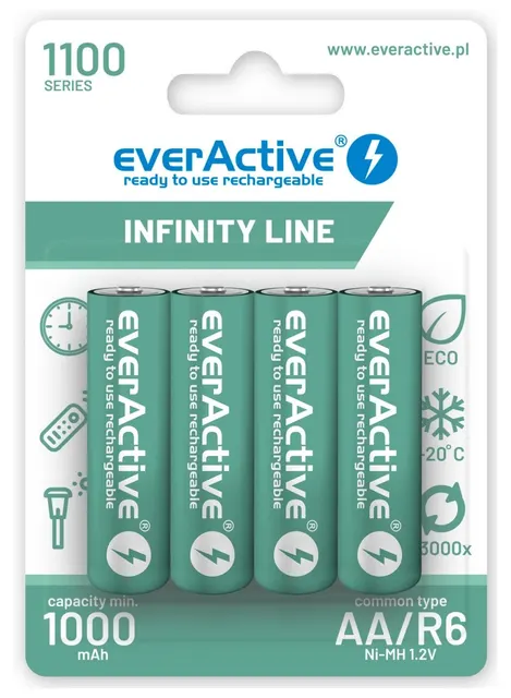 Akumulatorki AA / R6 everActive Ni-MH 1100 mAh ready to use - blister 4 sztuki