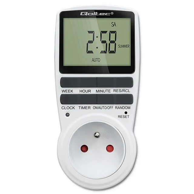 Programator czasowy Qoltec elektroniczny PC0628, 3680W, 16A, LCD