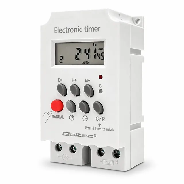Programator czasowy Qoltec elektroniczny PC0629 na szynę DIN, LCD